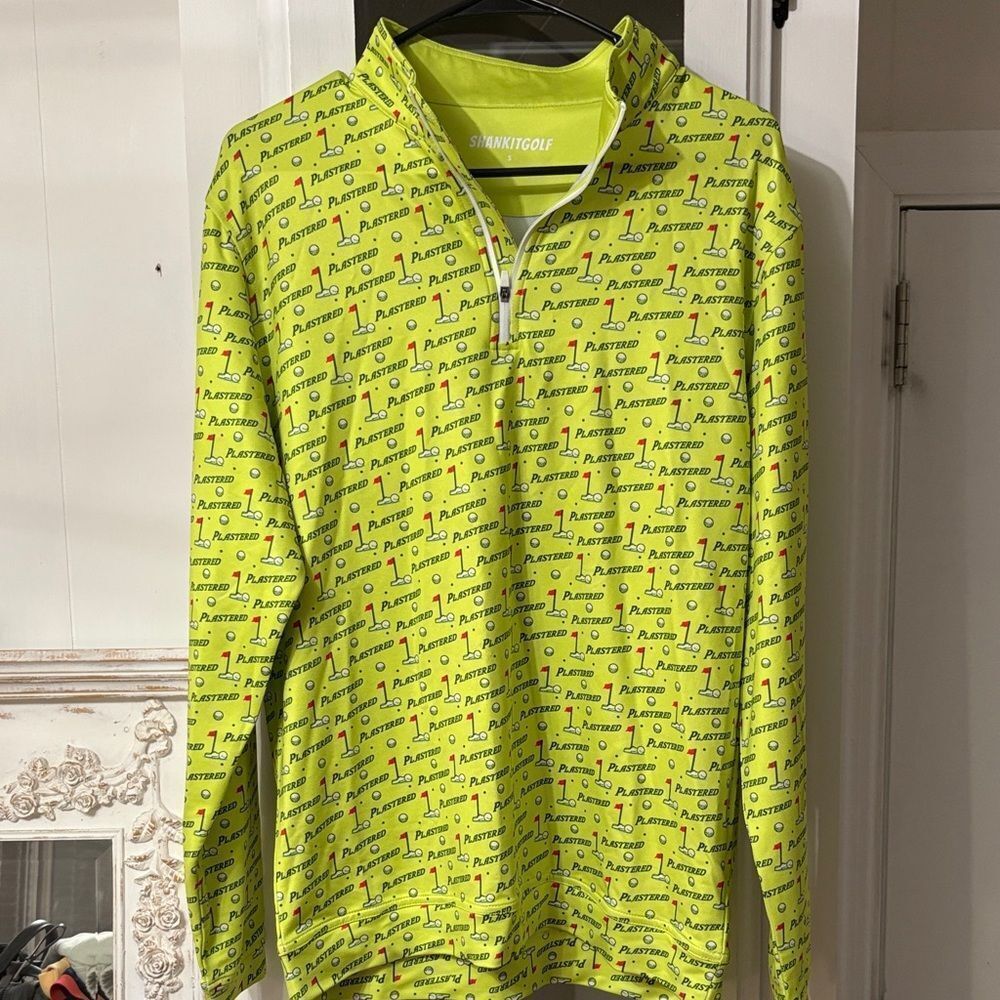 NWOT SHANKITGOLF Lime Green Men's 1/4 Zip-Up Plastered Long Sleeved Pull Over